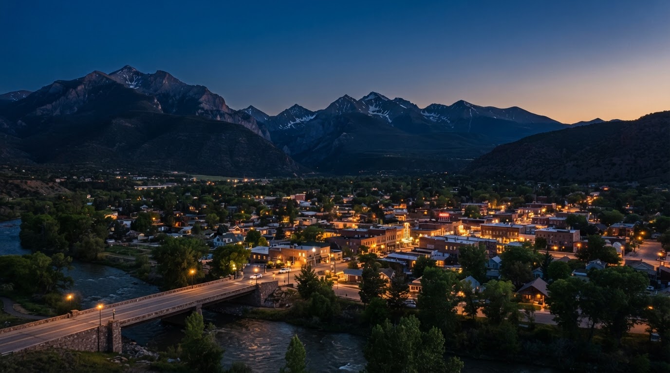 Florence, Colorado during blue hour twilight