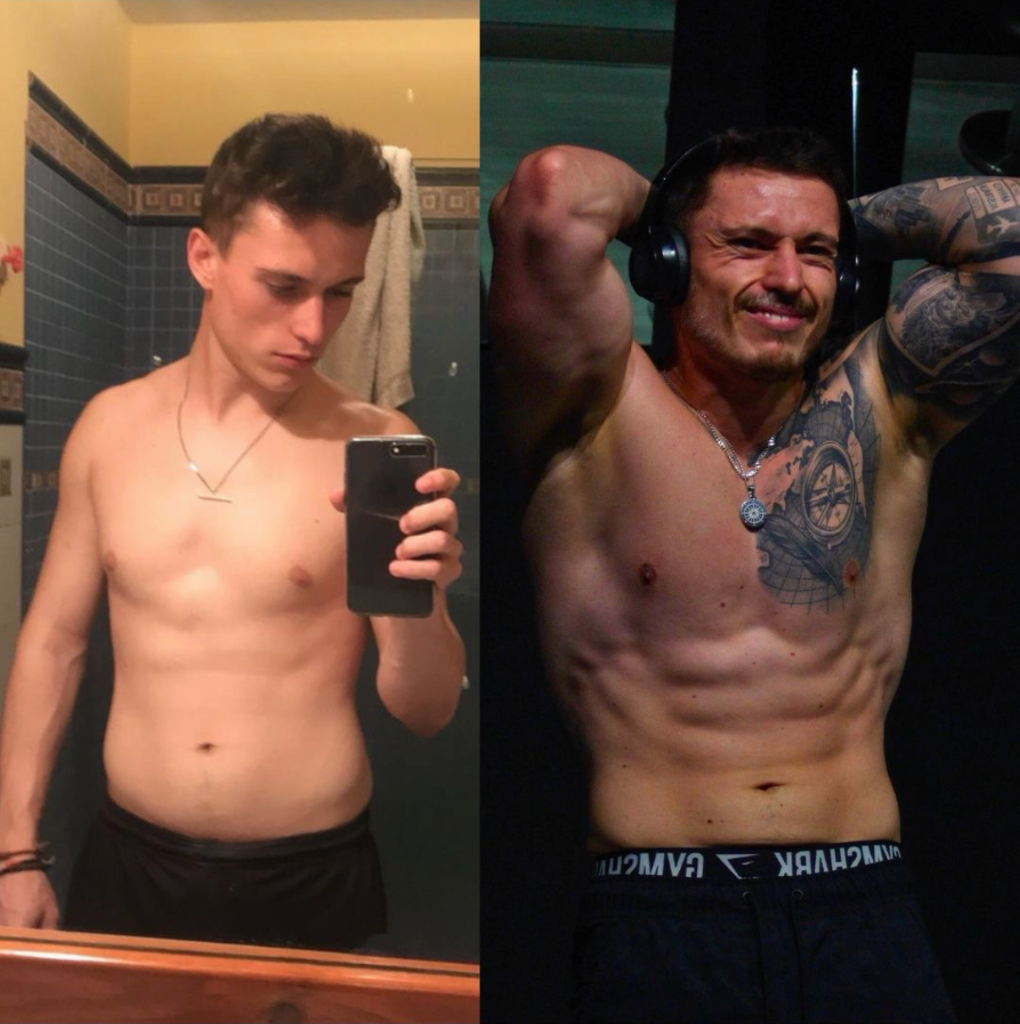 Antes y después de la transformación física de Dani en el gimnasio