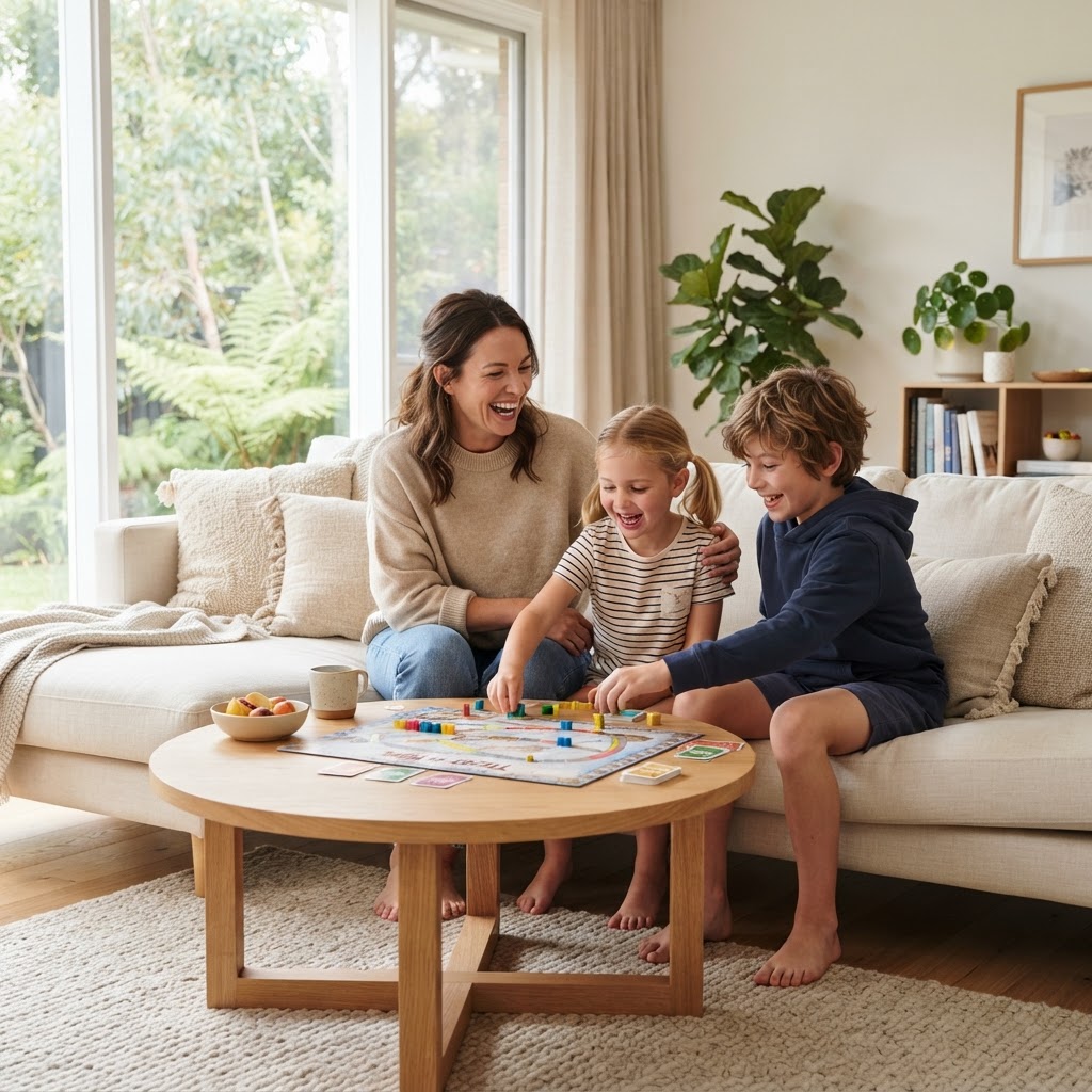 Family enjoying their living room