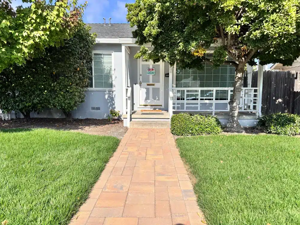 Front entry with new paver path and lawn
