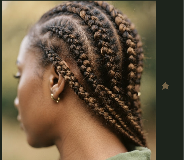 Close-up of multi-toned cornrow braids with honey-brown ends