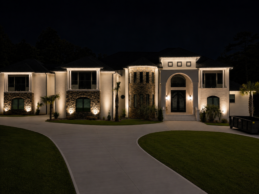 Home at night with LED lighting