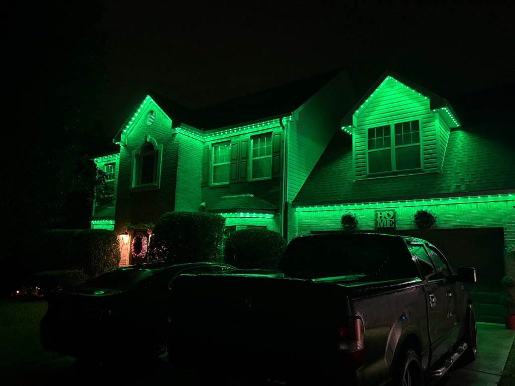 Home with green LED lighting