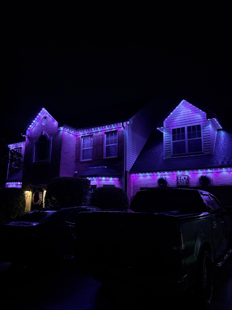 Home with purple and blue LED lighting