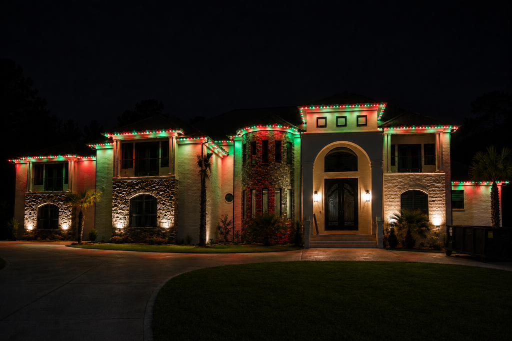 Home with Holiday LED lighting
