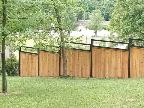 Cedar Fence with Metal Top Rail - Bloomington, IN