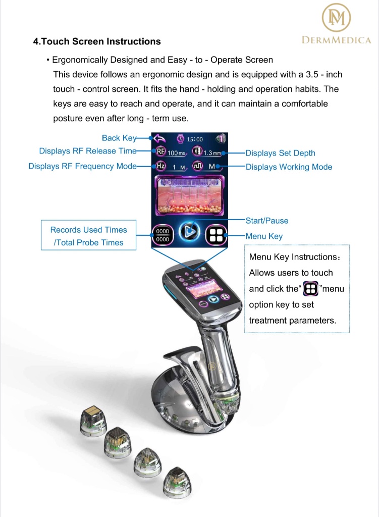 3.5-inch touch screen instructions and UI callouts