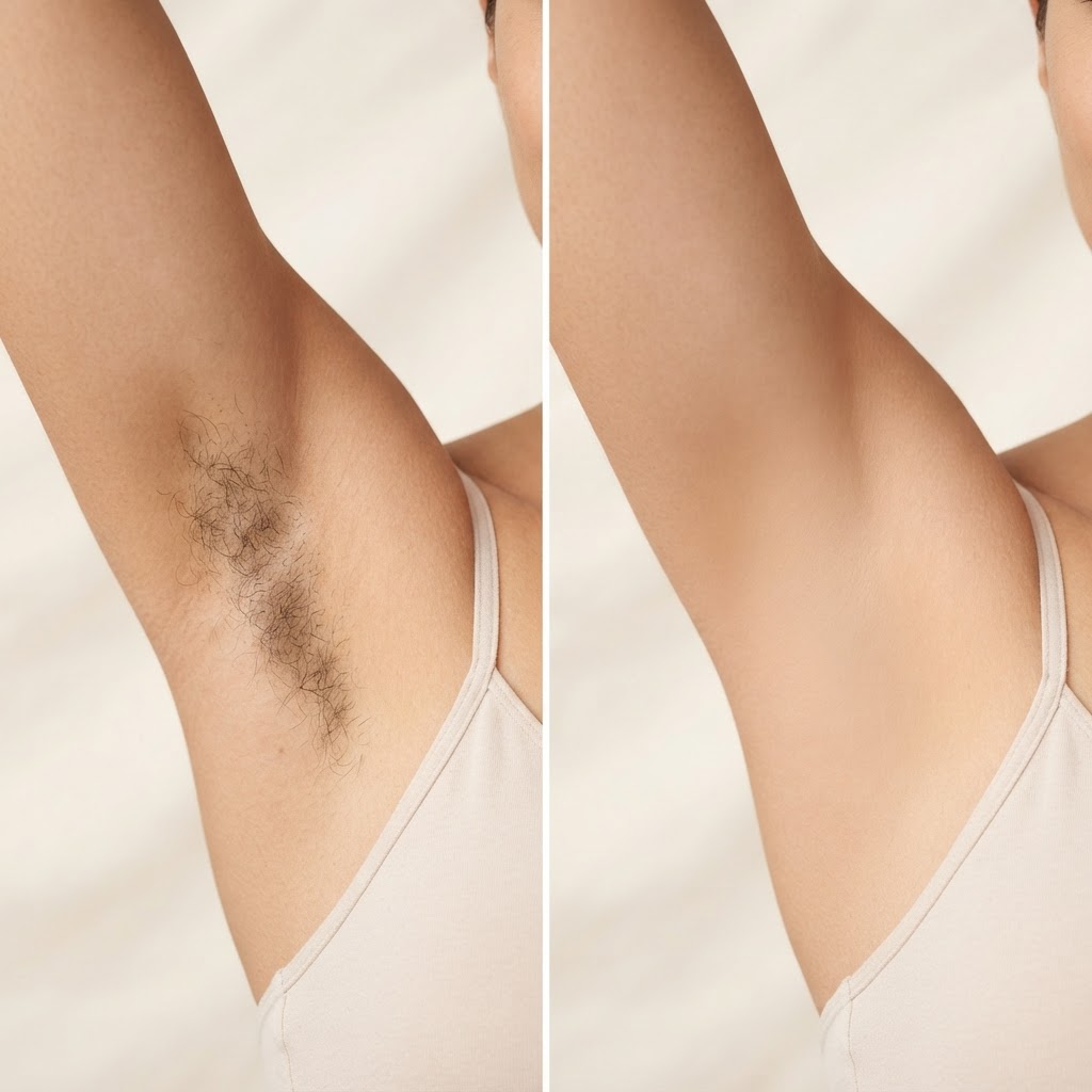 Before and after IPL hair removal — Underarms & Bikini