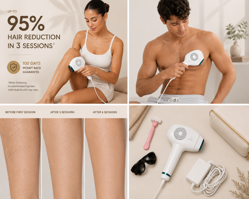 IPL hair removal results — before and after across sessions