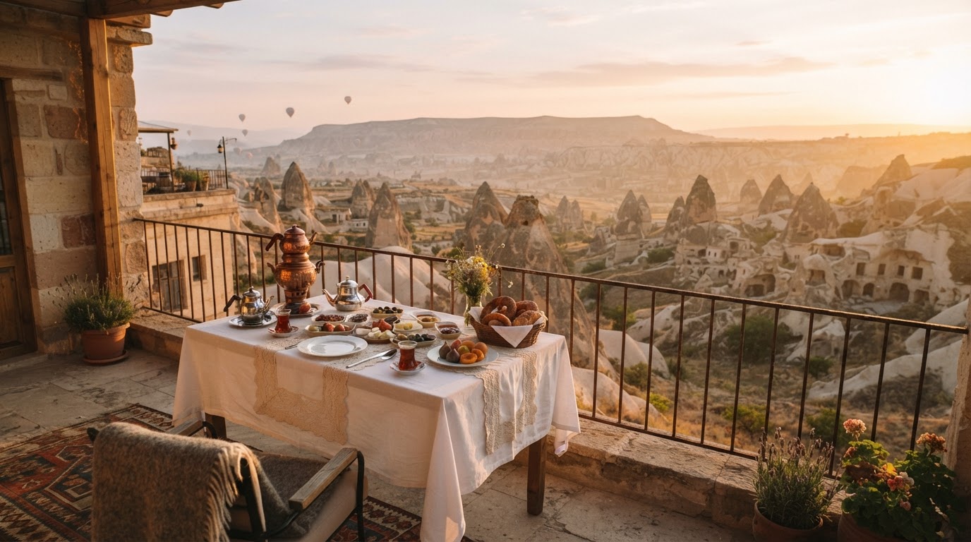 Private luxury breakfast terrace overlooking Cappadocia