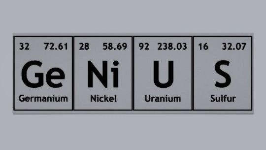 Periodic table elements spelling GeNiUS — Germanium, Nickel, Uranium, Sulfur