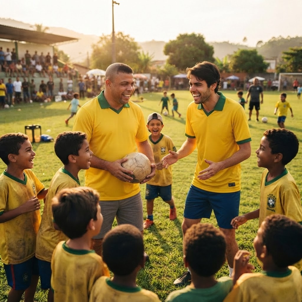 Brazilian football legend Ronaldinho on the pitch