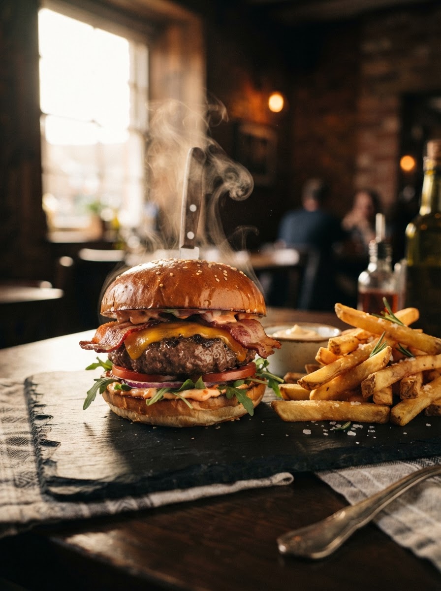Gourmet burger at the Wedgewood grill