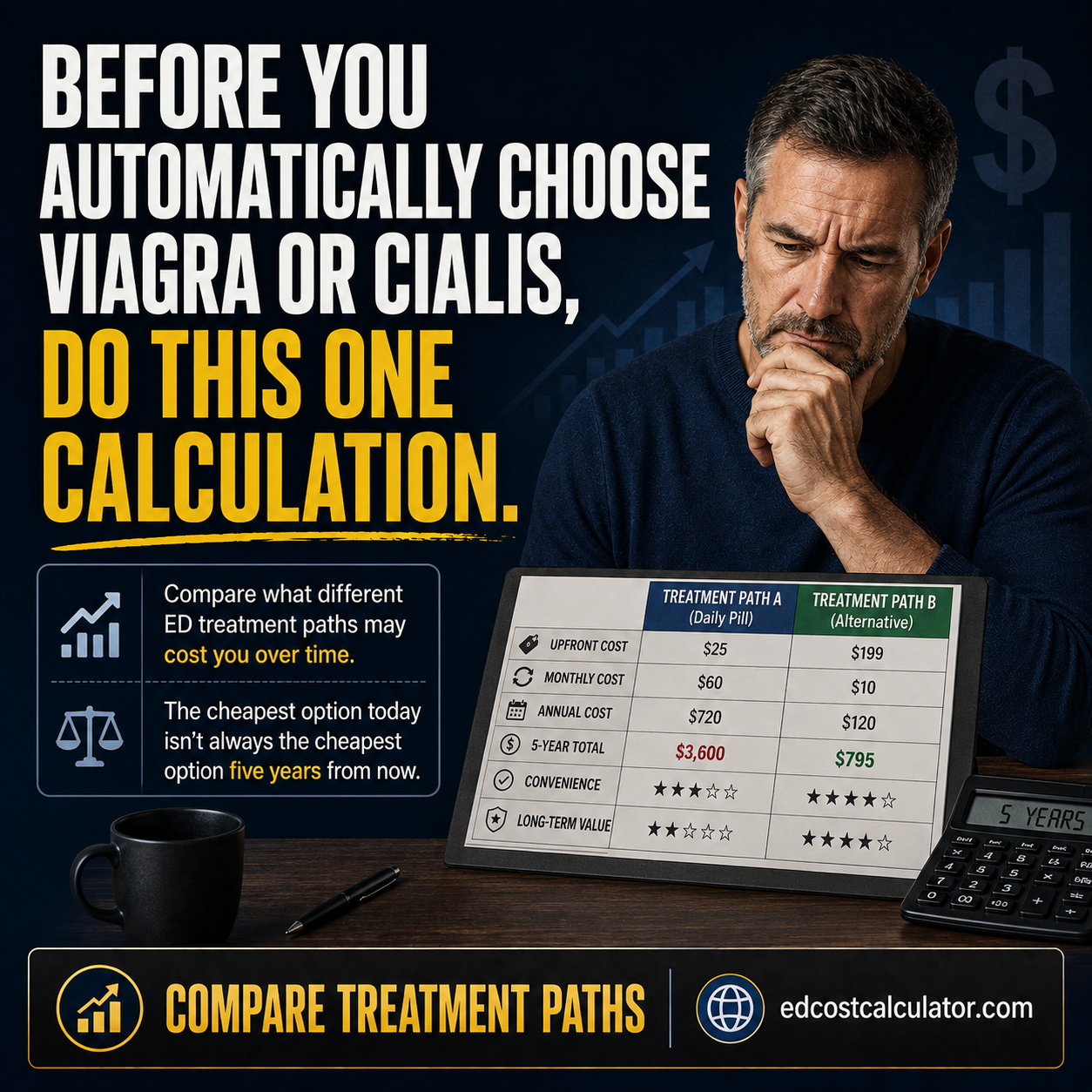 Before You Automatically Choose Viagra or Cialis, Do This One Calculation