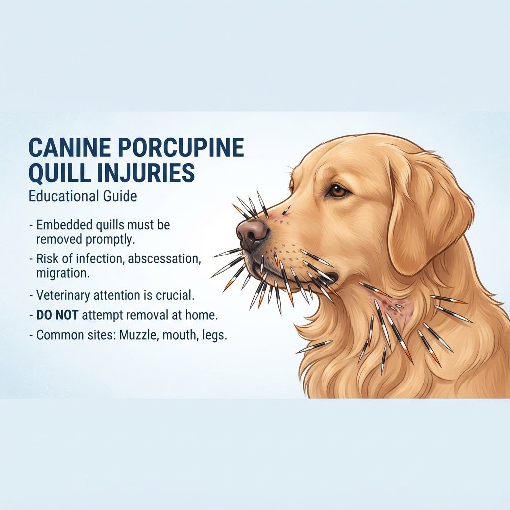 Porcupine Quills in Dogs — Porcupine quill embedment in dogs is a traumatic injury requiring professional veterinary extraction due to the unique microscopic barbs that cause the quills to migrate deeper into tissues over time.