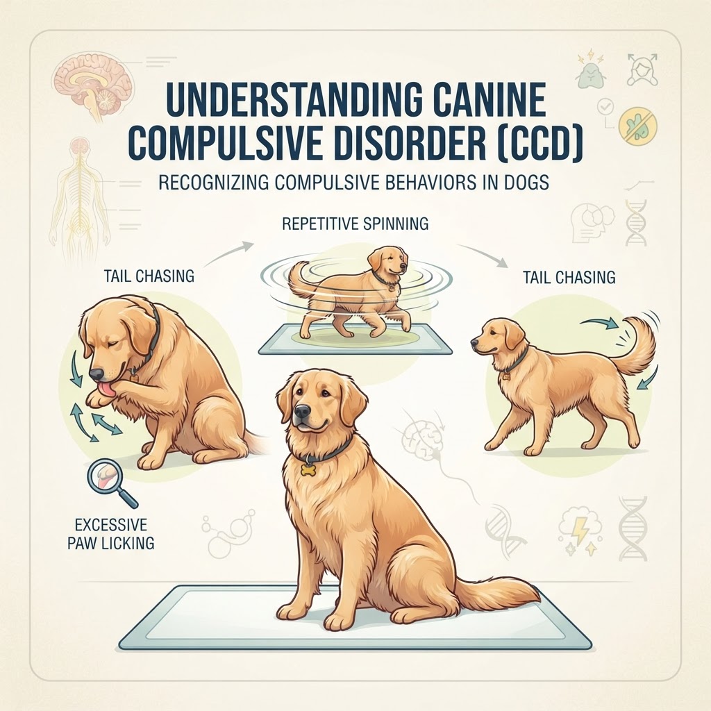 Canine Compulsive Disorder — Canine Compulsive Disorder is a behavioral syndrome characterized by the repeated performance of repetitive, exaggerated, and seemingly functionless motor acts that interfere with a dog's normal quality of life.