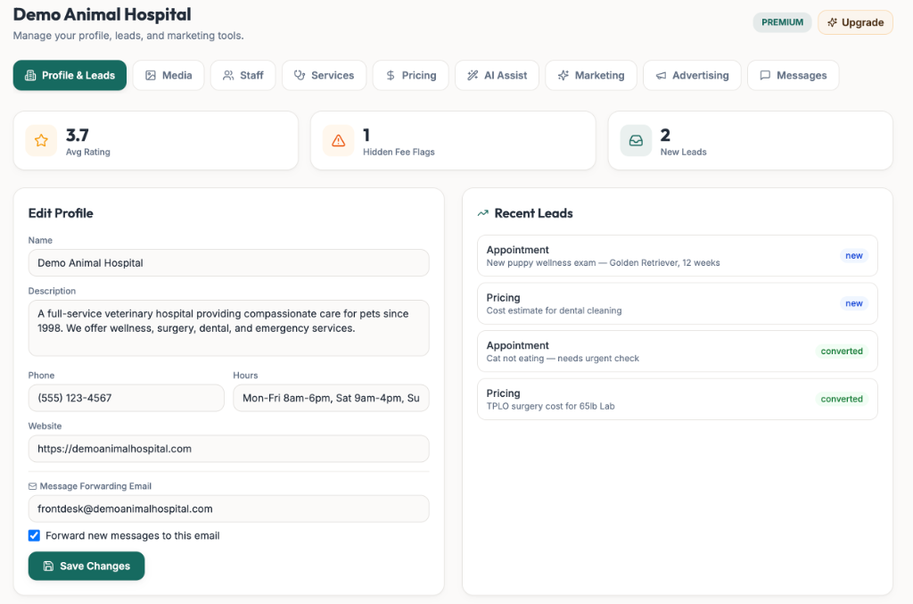 Profile & Leads dashboard