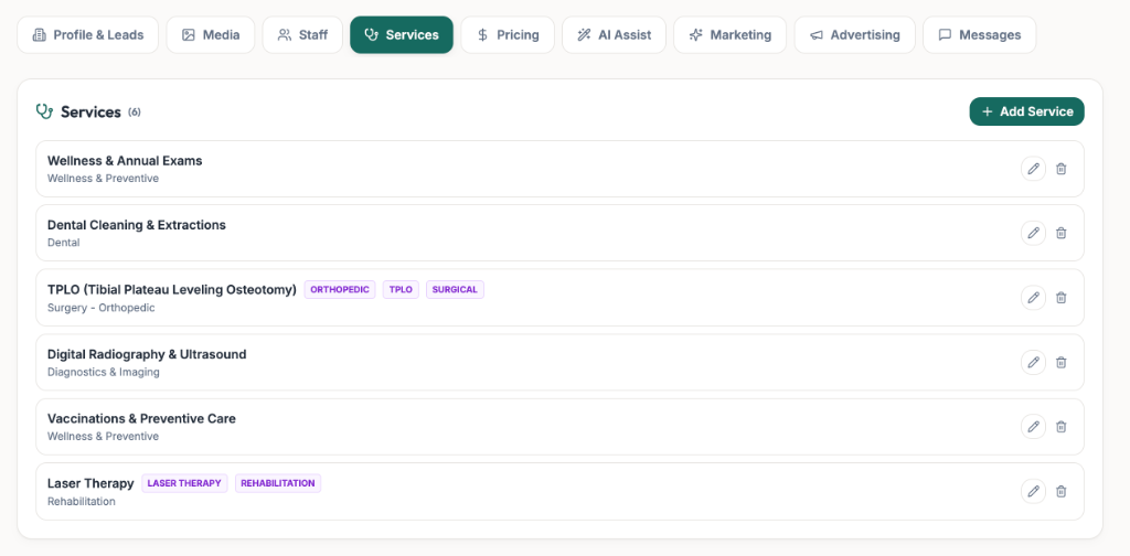 Services Management dashboard