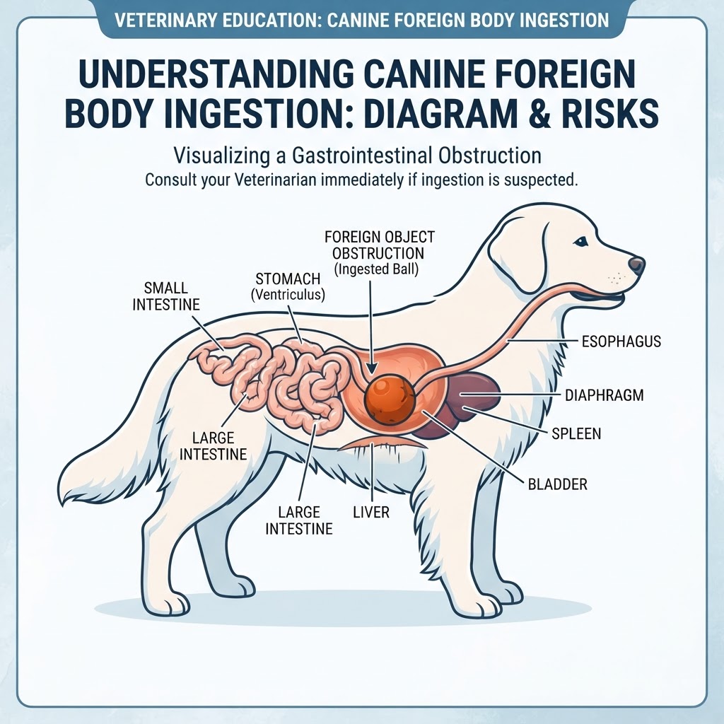 Foreign Body Ingestion in Dogs — Foreign body ingestion occurs when a dog consumes indigestible objects that become trapped within the gastrointestinal tract, potentially causing life-threatening blockages or perforations.