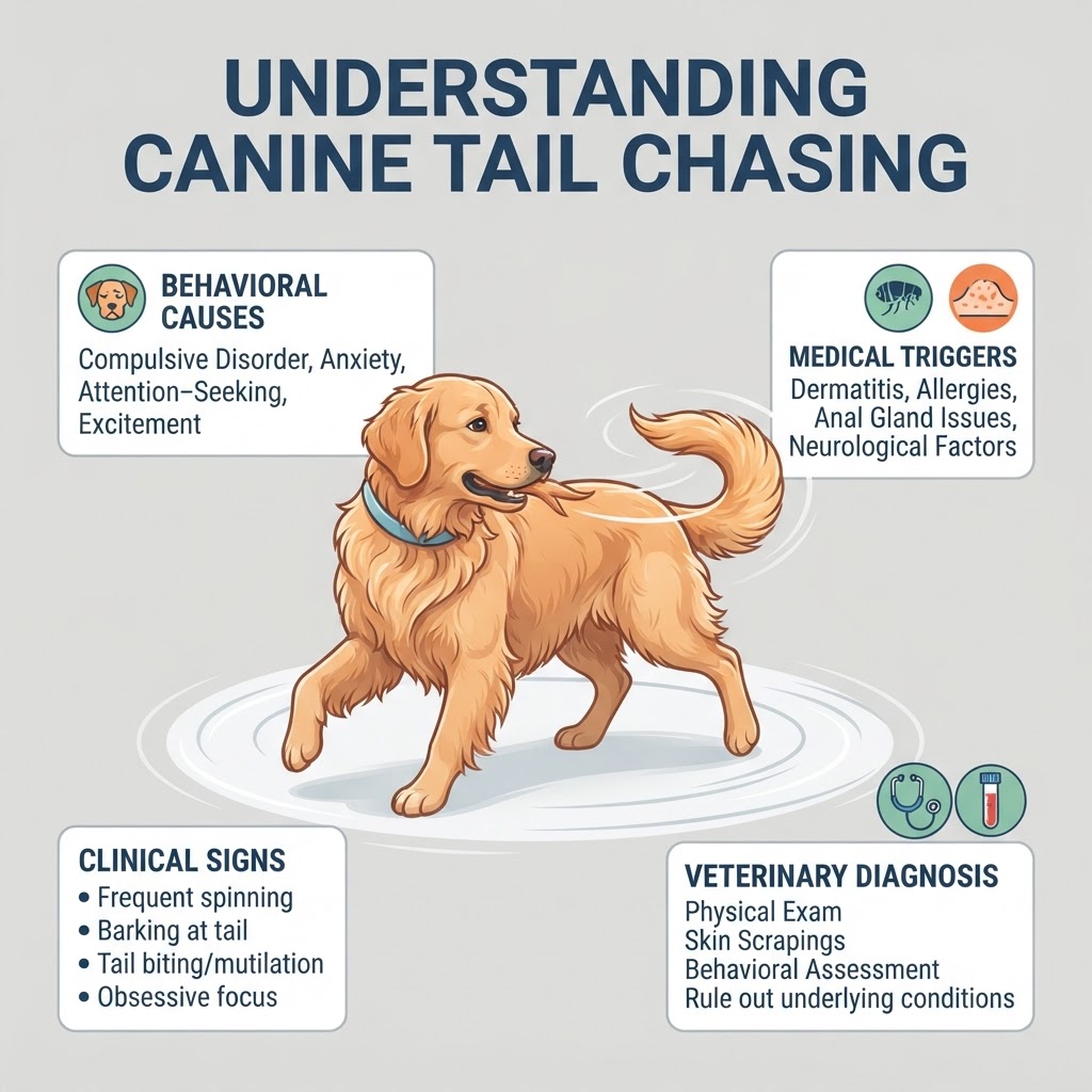 Tail Chasing in Dogs — Tail chasing in dogs is a repetitive, ritualized behavior that may evolve into a chronic canine compulsive disorder, necessitating careful behavioral and medical assessment.