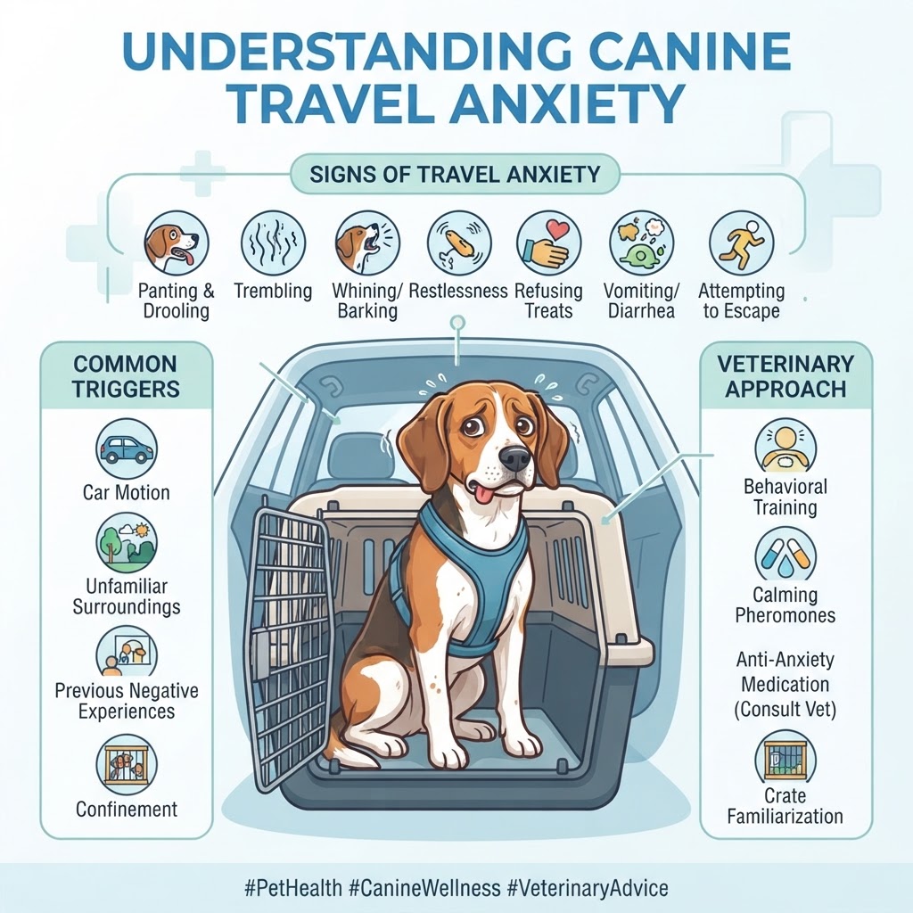 Travel Anxiety in Dogs — Travel anxiety in dogs is a behavioral condition characterized by distress and fear responses when anticipating or experiencing car rides or other forms of transportation.