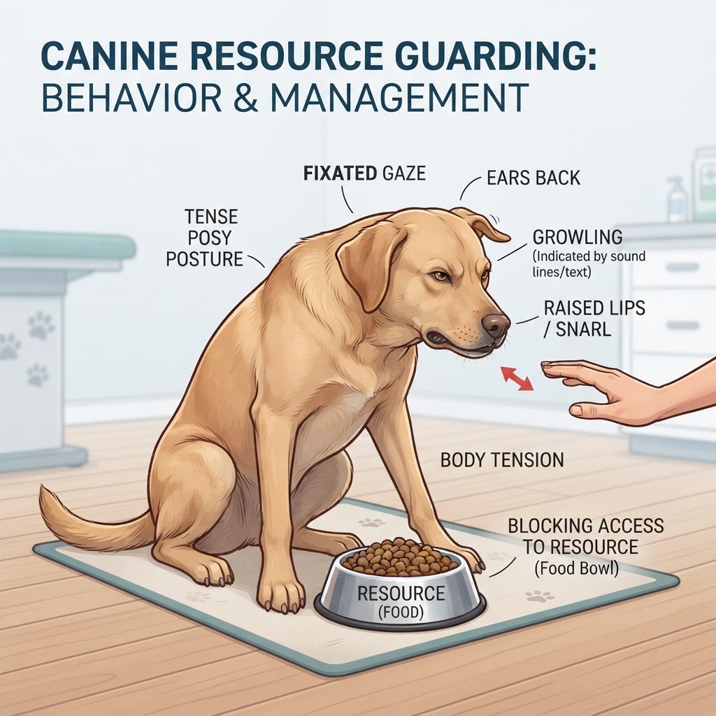 Resource Guarding in Dogs — Resource guarding is a natural but maladaptive canine behavioral pattern where a dog displays defensive or aggressive behaviors to protect high-value items, food, or resting spaces.