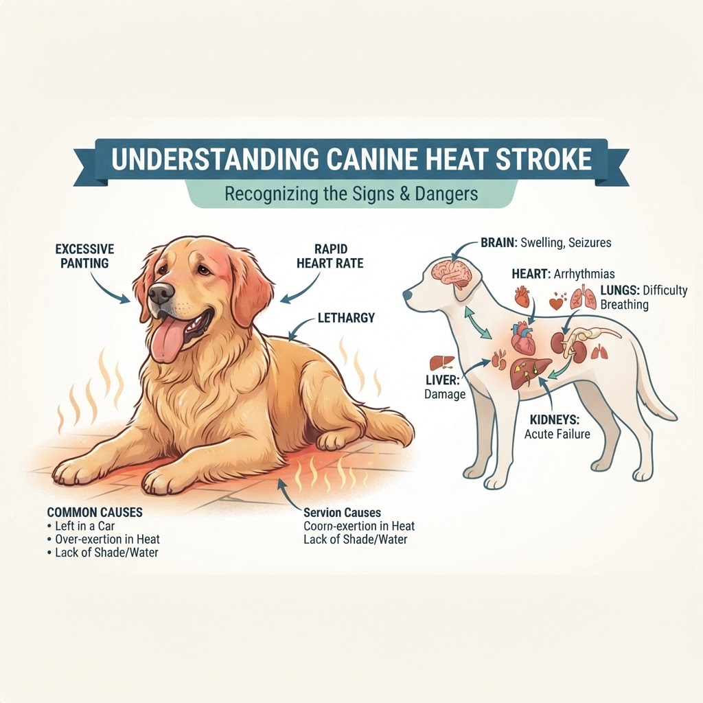 Heat Stroke in Dogs — Heat stroke is a life-threatening, non-fever hyperthermia occurring when a dog’s body temperature rises to dangerous levels, causing systemic organ damage and failure.