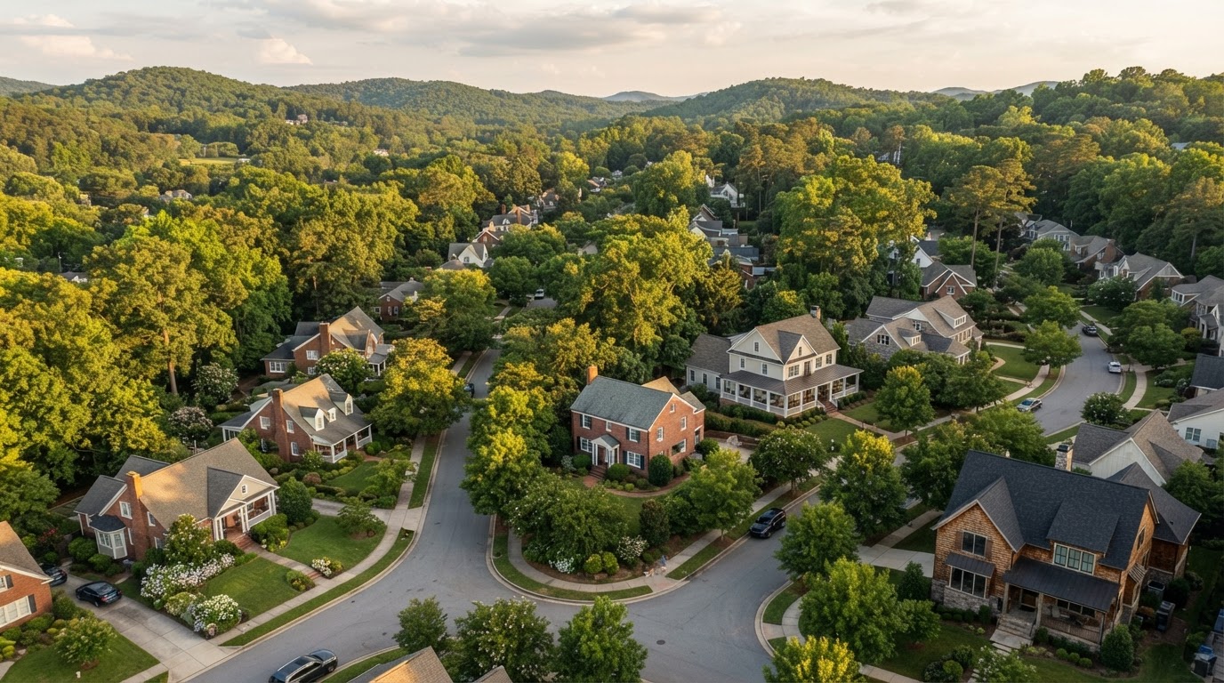 Aerial view of a North Carolina neighborhood