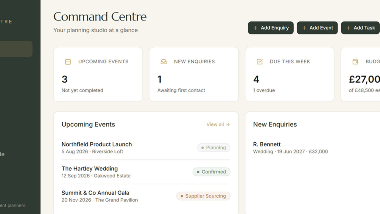 Event Planner Command Centre template preview