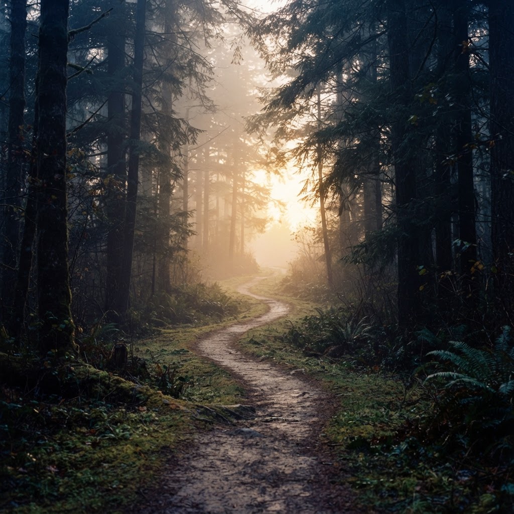 A misty pathway at dawn