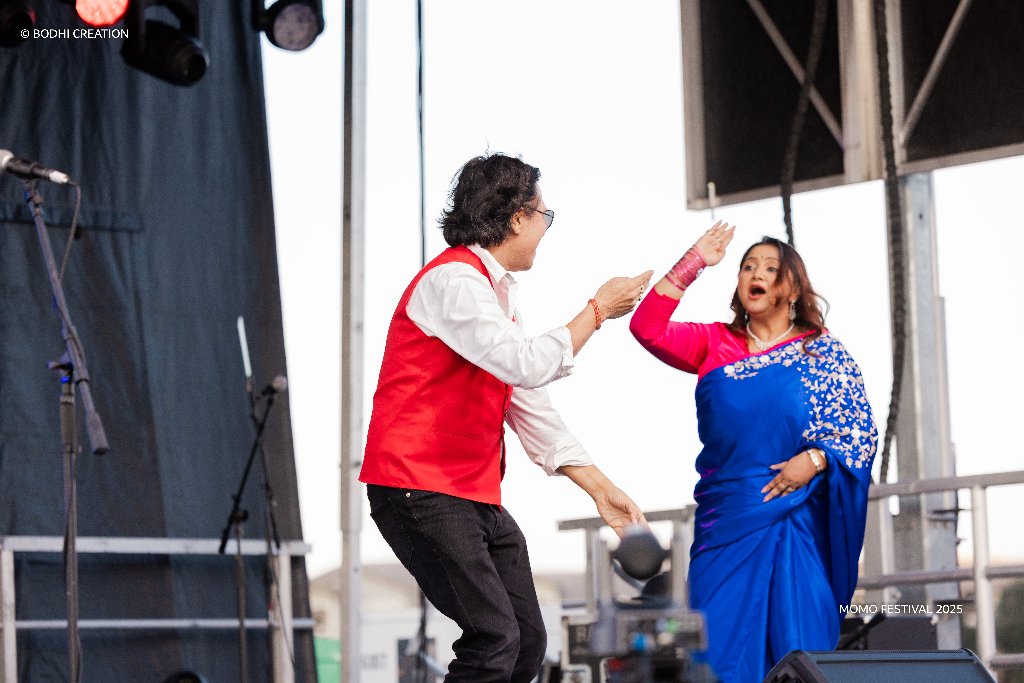 Duo performance on stage with saree