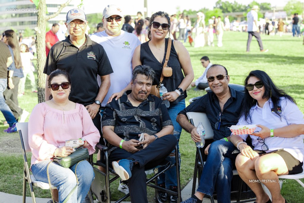 Group of friends posing at the festival