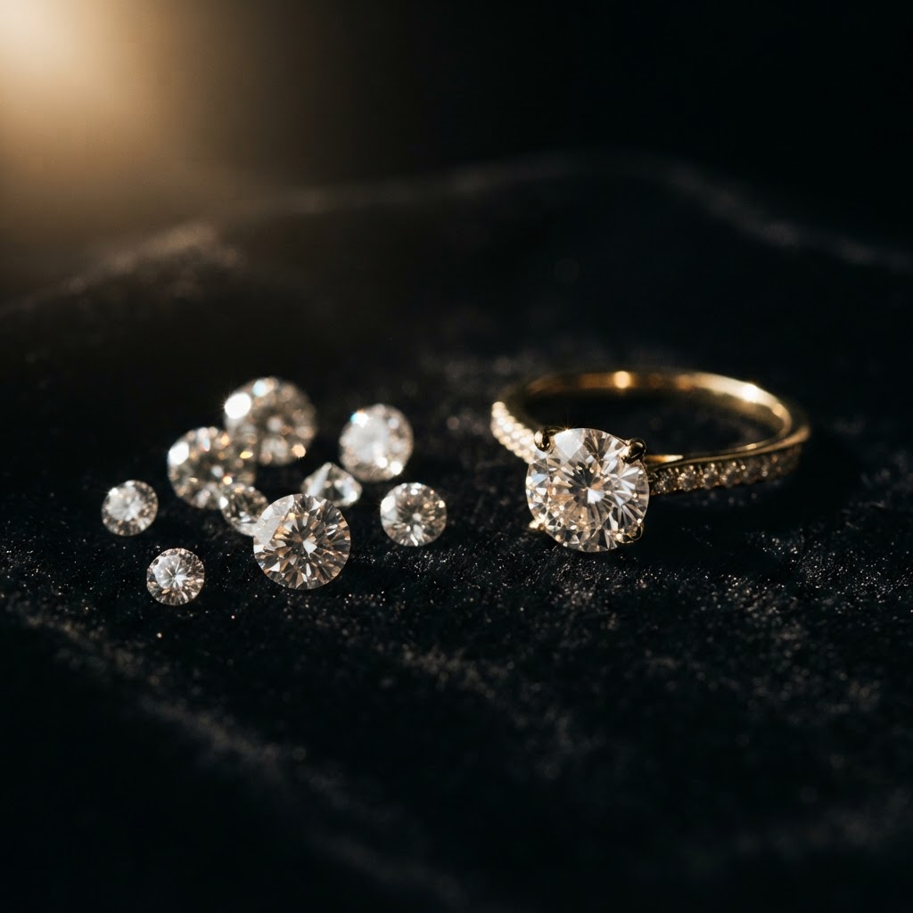 Loose brilliant-cut diamonds and gold ring acquired