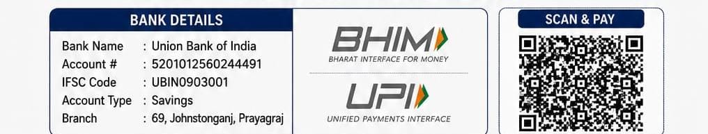 Bank Details & Scan and Pay QR Code