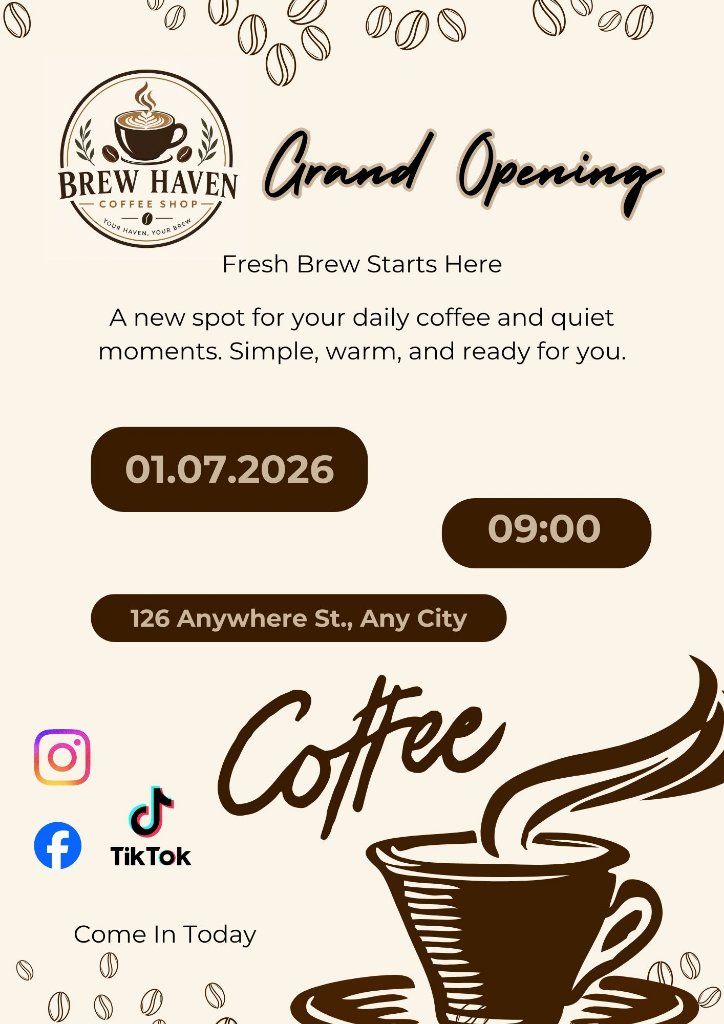 Brew Haven Grand Opening Flyer