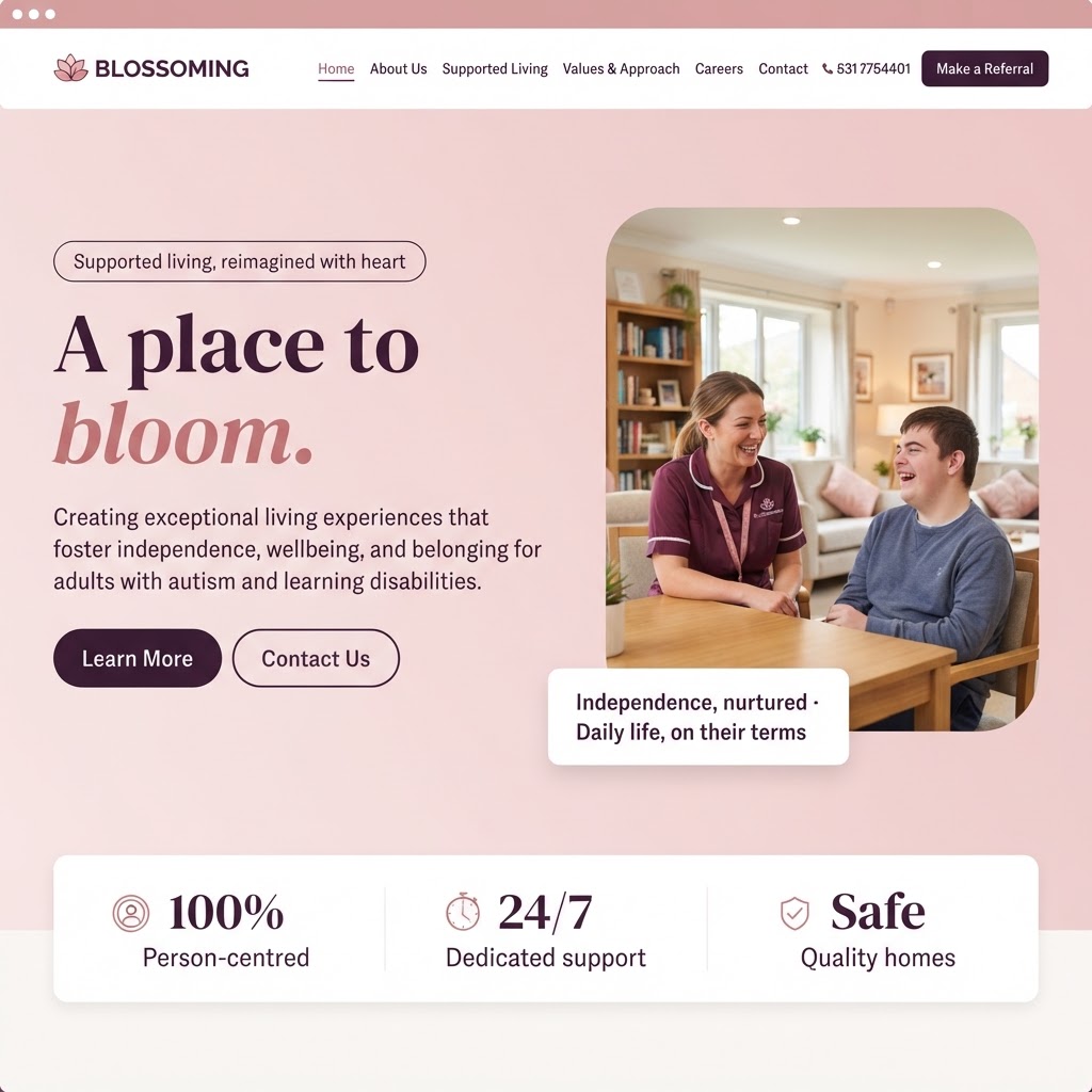 Blossoming Homes, Care website design by BuzzBytes