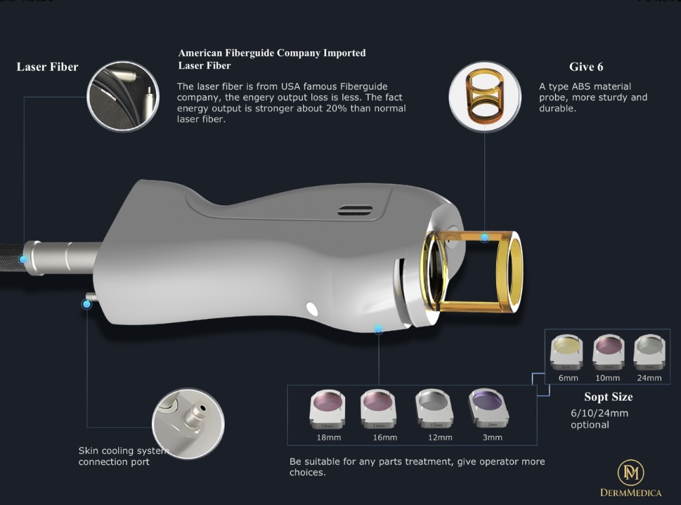 DermMedica VYRA handpiece, laser fiber, and spot size lenses