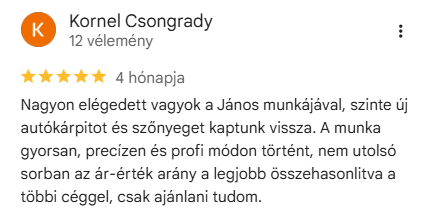 KárpitKing ügyfélvélemény a Google-on