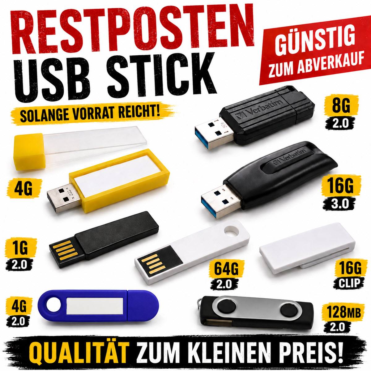 Restposten USB Sticks günstig zum Abverkauf – verschiedene Markensticks ab 1G bis 64G