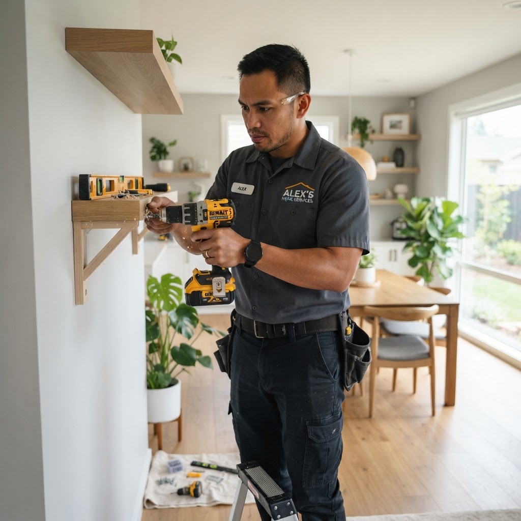 Tradesperson actively working with a power drill