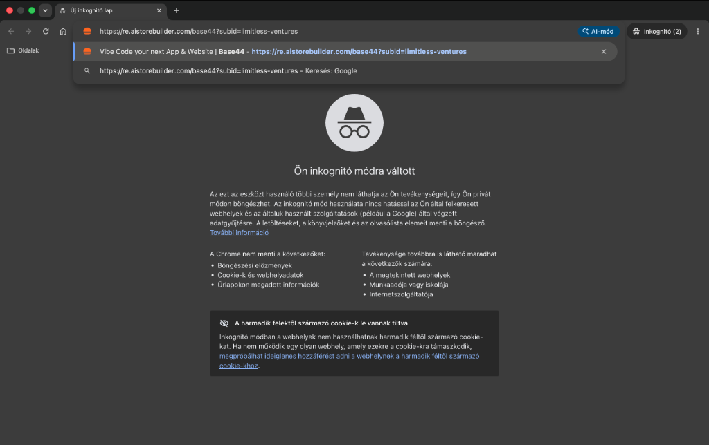 Link beillesztése a privát böngészőbe