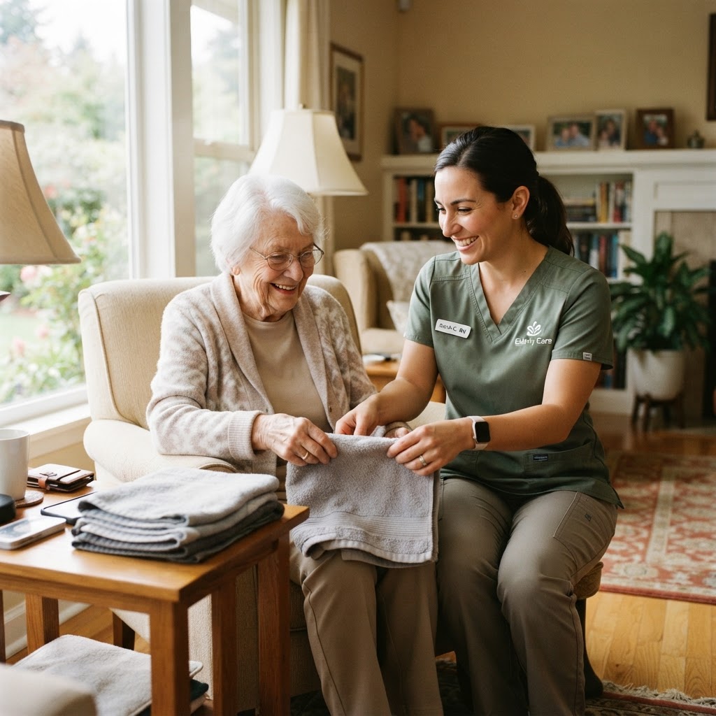 Caregiver assisting a senior patient at home