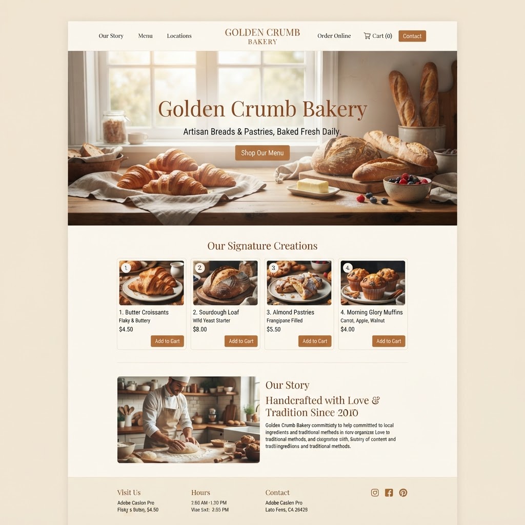 Golden Crumb Bakery custom website design by CreationEdge