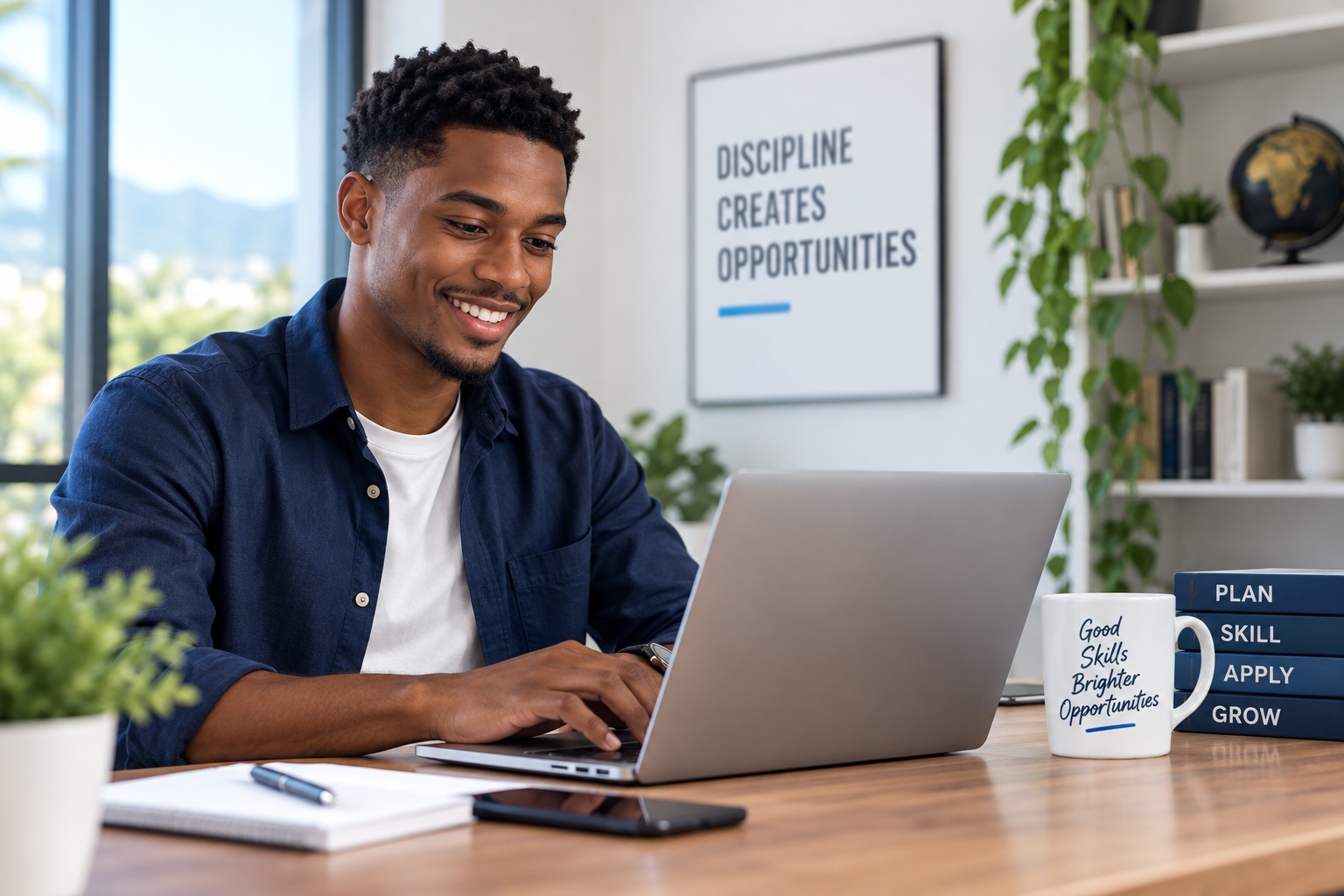 Caribbean professional working on a laptop