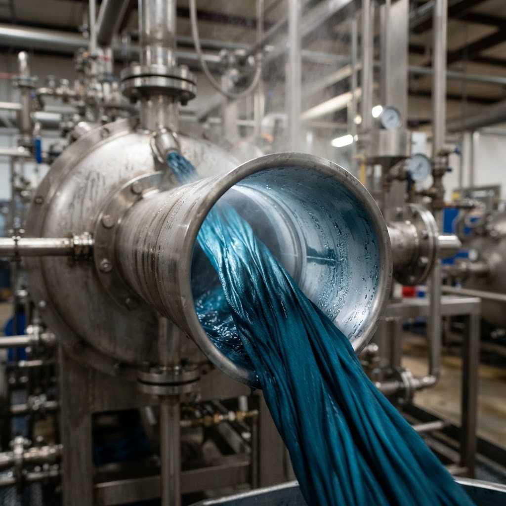 Close-up of jet dyeing machine circulating colored fabric