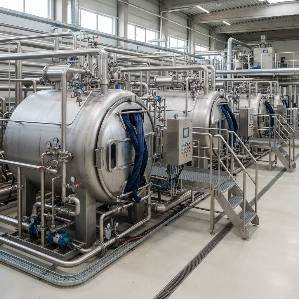 Industrial jet dyeing machines in a textile dyehouse