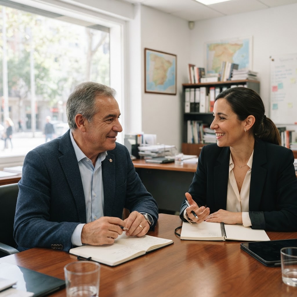 Presidente de comunidad conversando con un asesor profesional