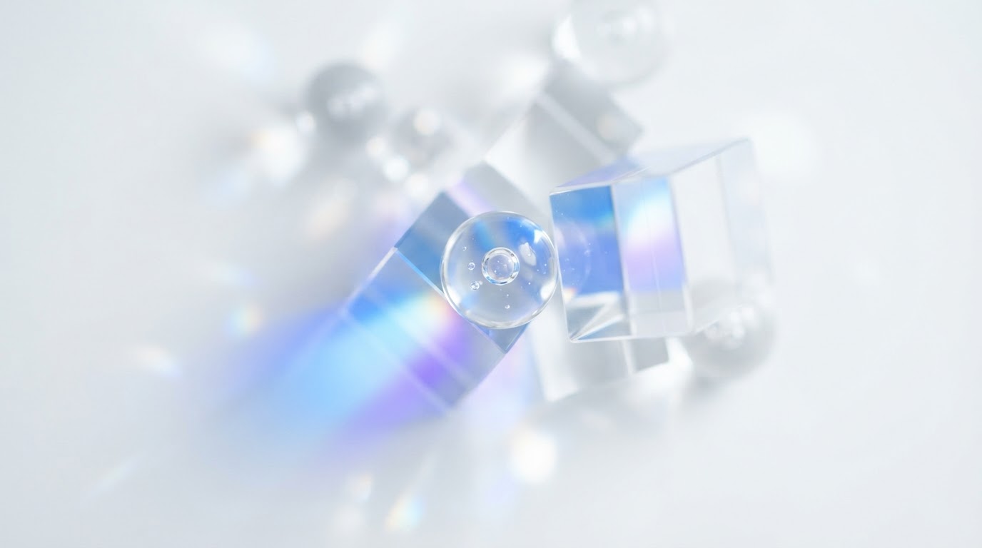 Abstract glass prisms with blue and purple light refraction