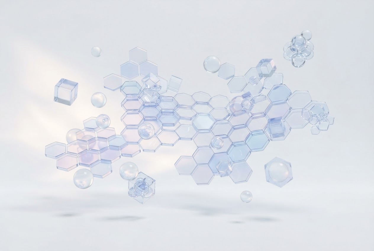Abstract glass geometric shapes in honeycomb pattern