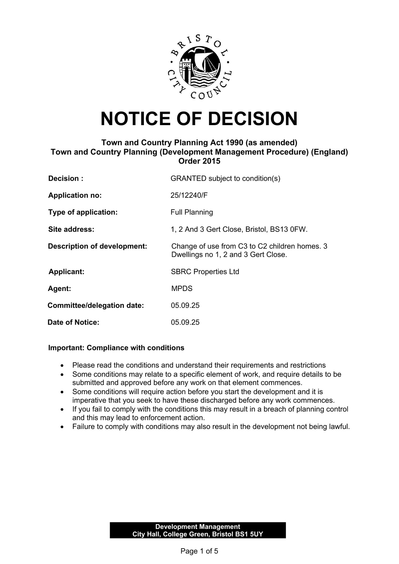 Bristol City Council Notice of Decision
